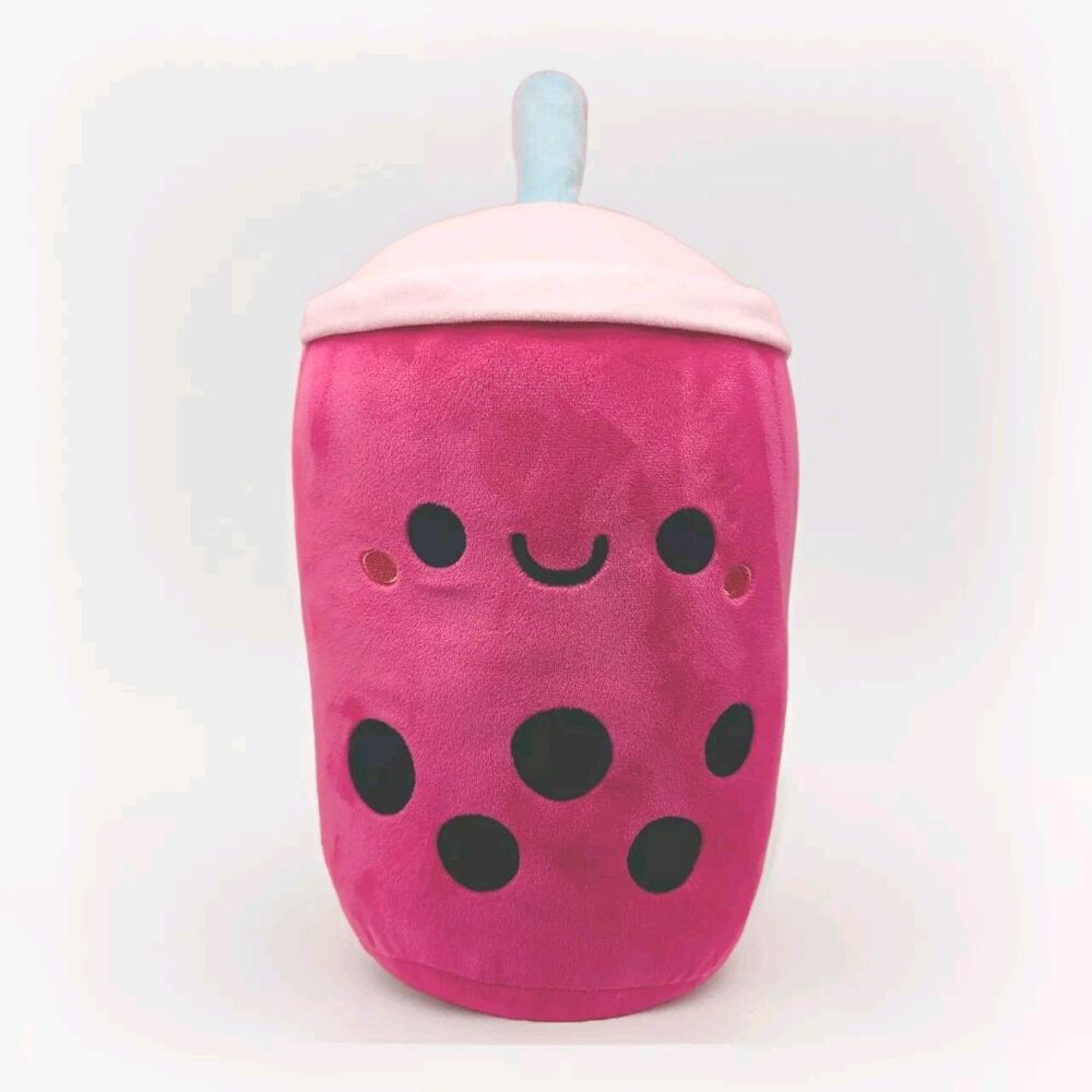 Fiesta Large Boba Bubble Tea Plush 14" Pink Strawberry Milk Tea Pillow Rare